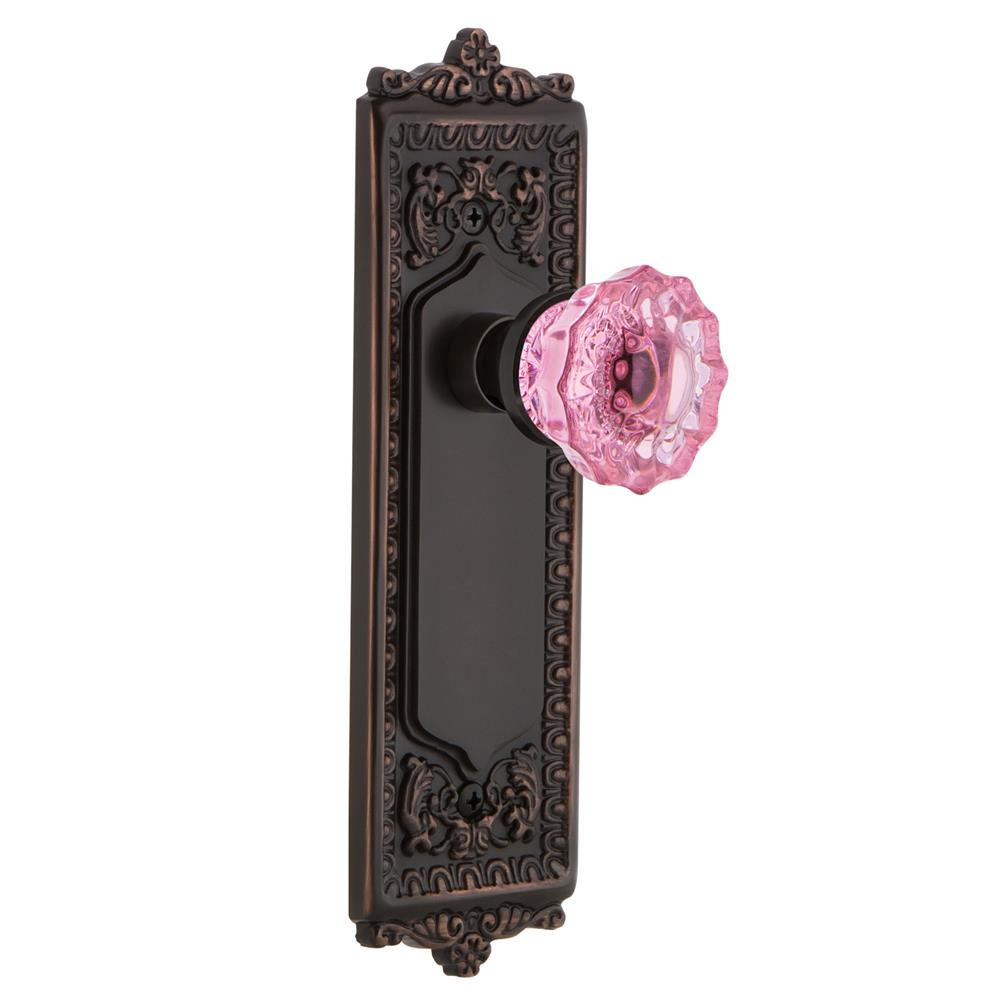 Nostalgic Warehouse EADCRP Colored Crystal Egg & Dart Plate Passage Crystal Pink Glass Door Knob in Timeless Bronze
